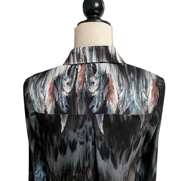 Haute Hippie Feather Print Lace Up Mini Dress 4 Boho Silky Designer Night Out - Picture 15 of 16